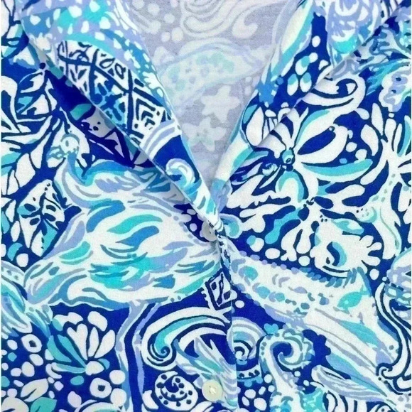 Lilly Pulitzer Royal Purple Animals Ruffle PJ Button Down Pajama Top - Picture 6 of 9